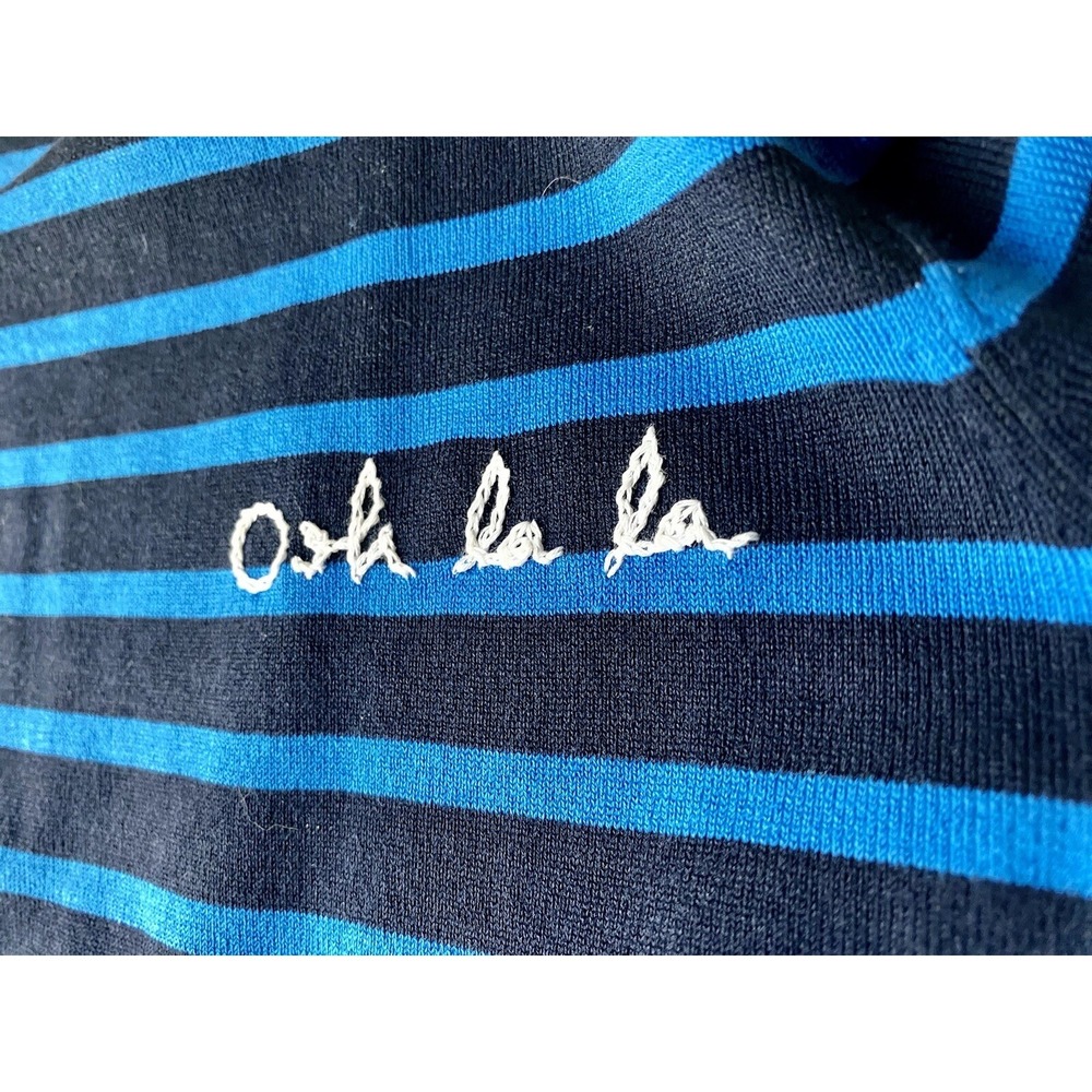 Banana Republic Stripe Sweater Blue Ooh La La Embroidery Cotton Knit Womens S